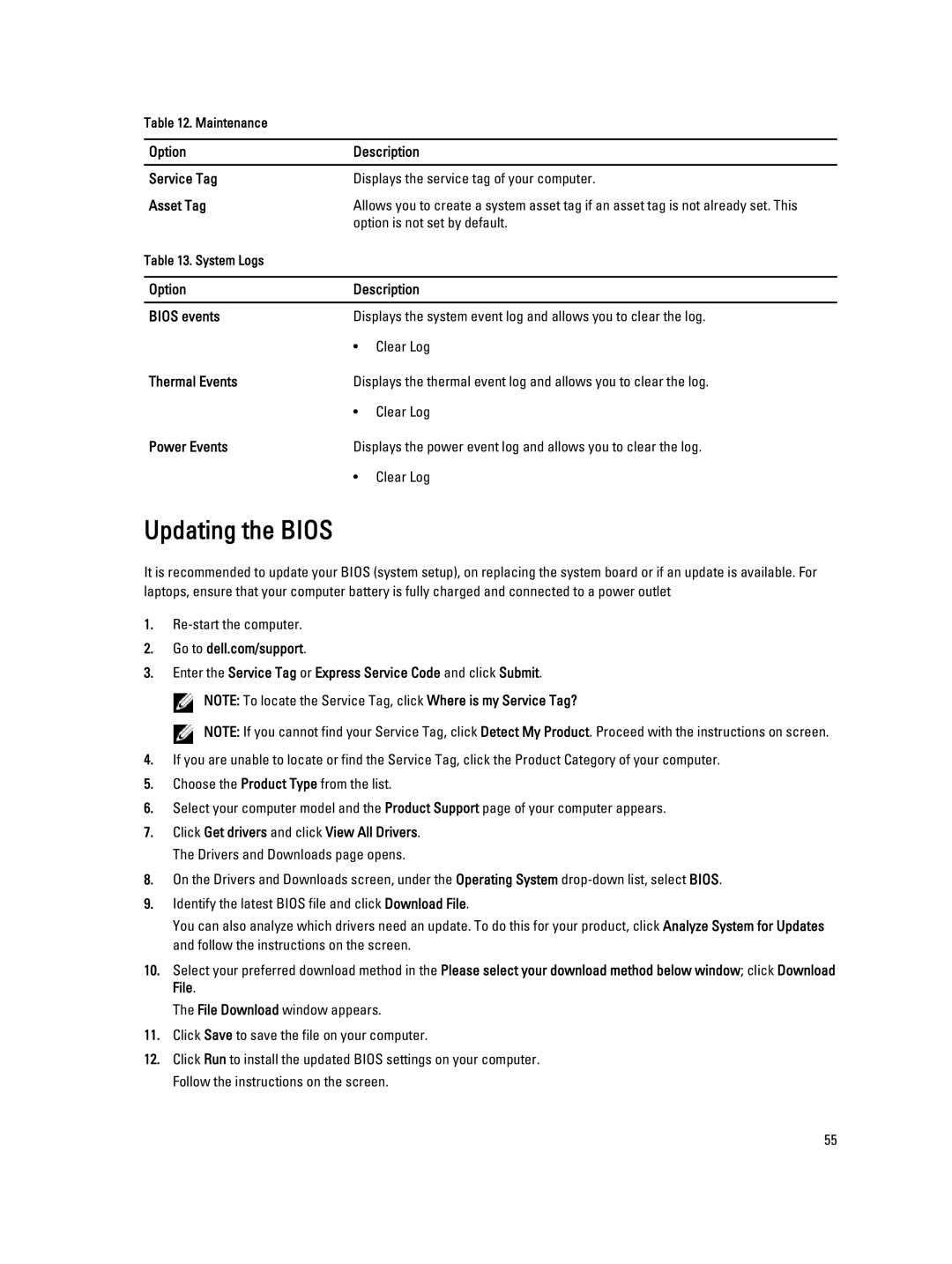 Dell E7440 owner manual Updating the Bios 