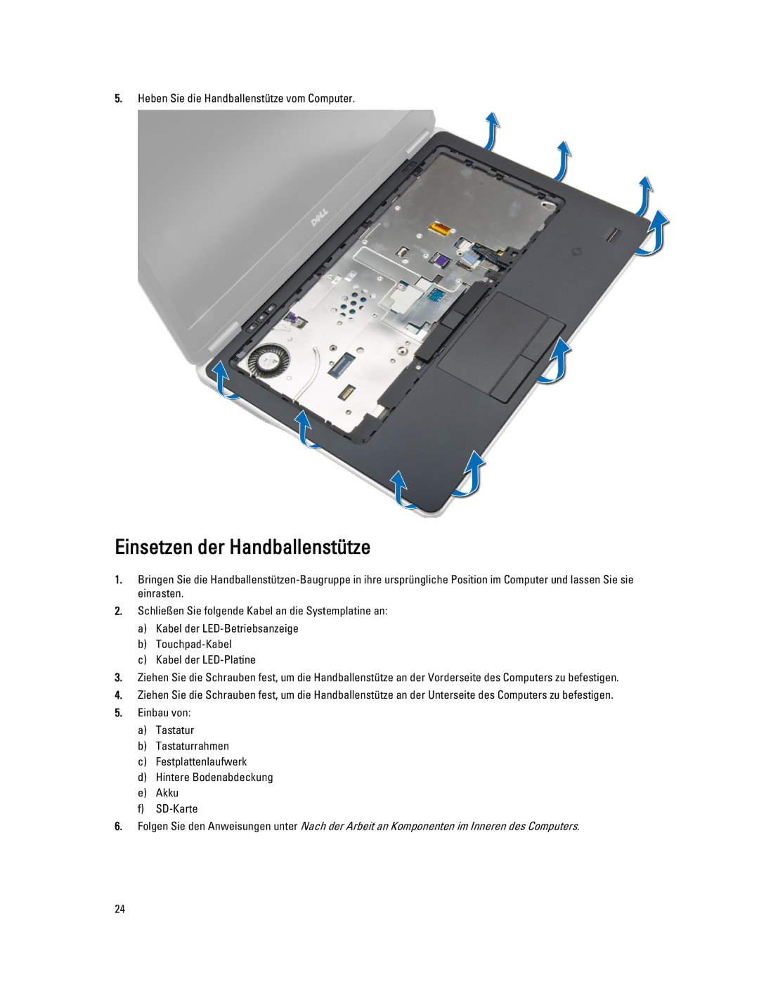 Dell E7440 manual Einsetzen der Handballenstütze 