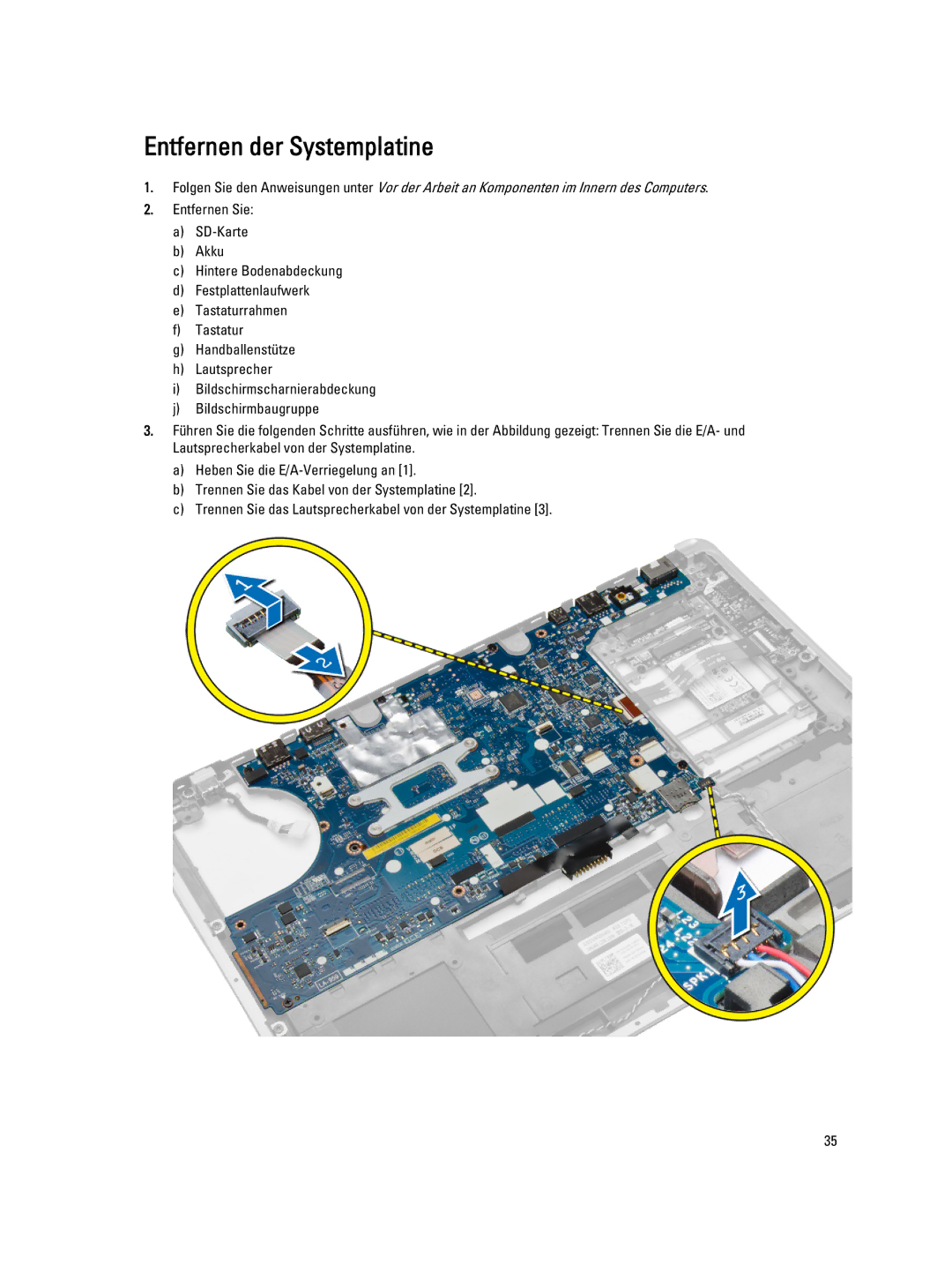 Dell E7440 manual Entfernen der Systemplatine 