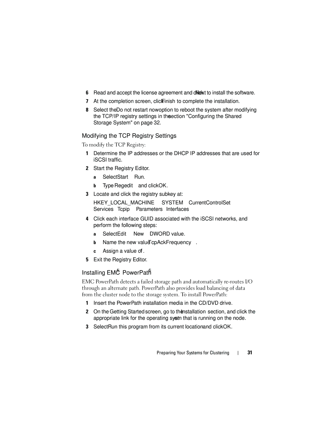 Dell EMC AX4-5I manual Modifying the TCP Registry Settings, Installing EMC PowerPath 