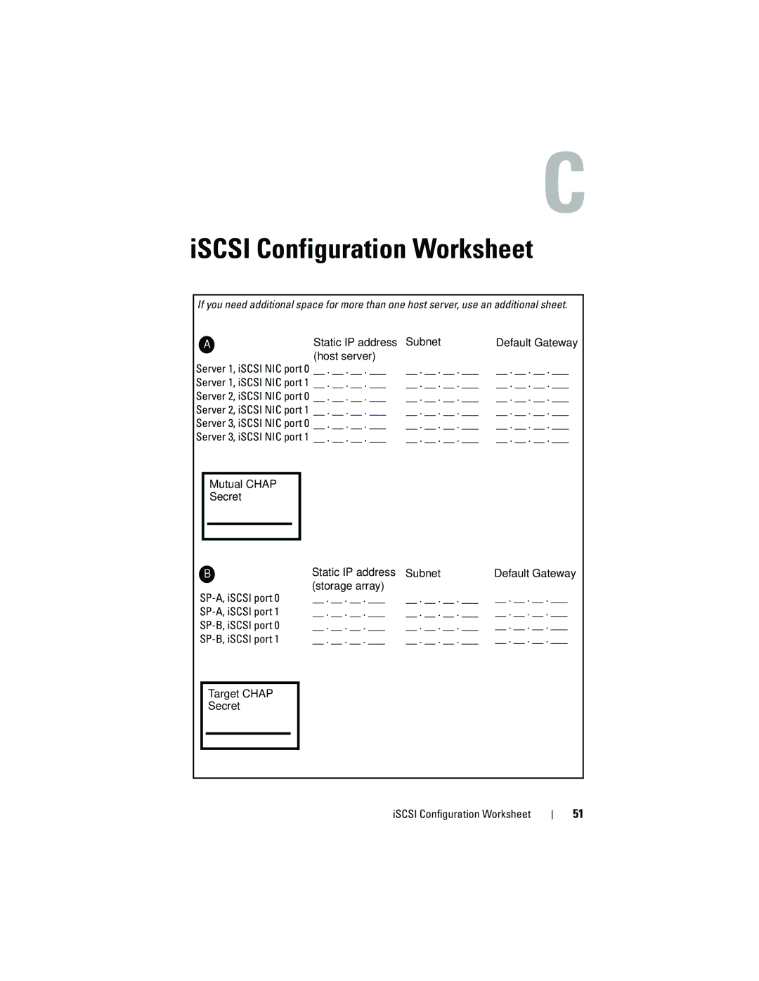 Dell EMC AX4-5I manual ISCSI Configuration Worksheet 