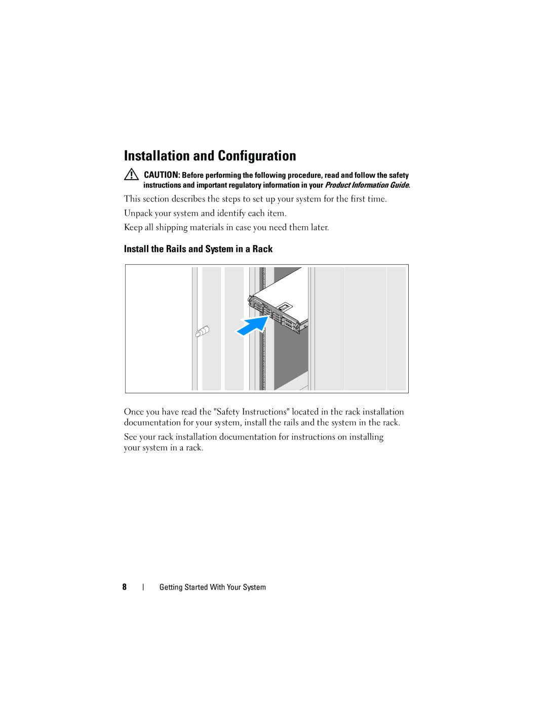 Dell EMS01, YX154 manual Installation and Configuration, Install the Rails and System in a Rack 