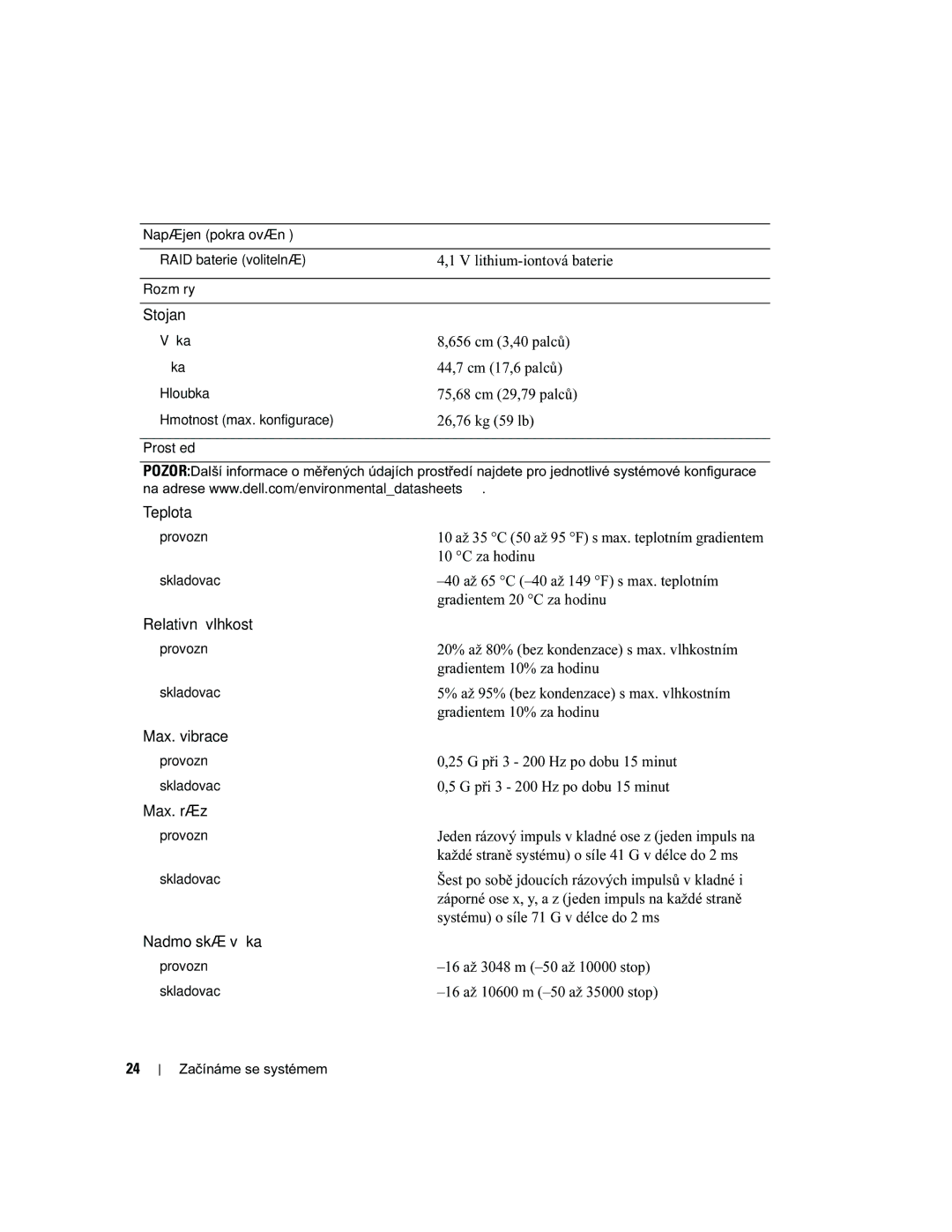 Dell EMS01 manual Lithium-iontová baterie 