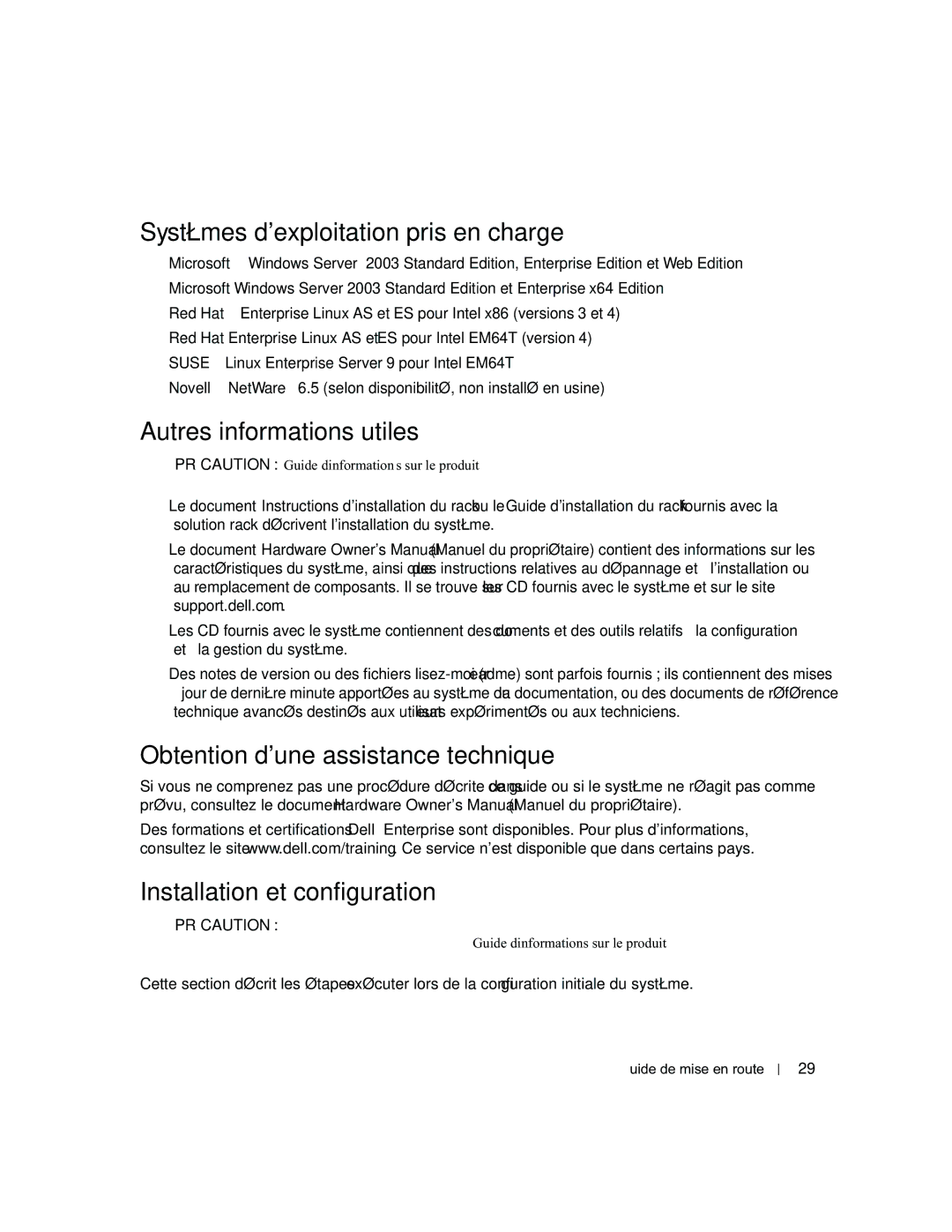 Dell EMS01 manual Systèmes dexploitation pris en charge, Autres informations utiles 