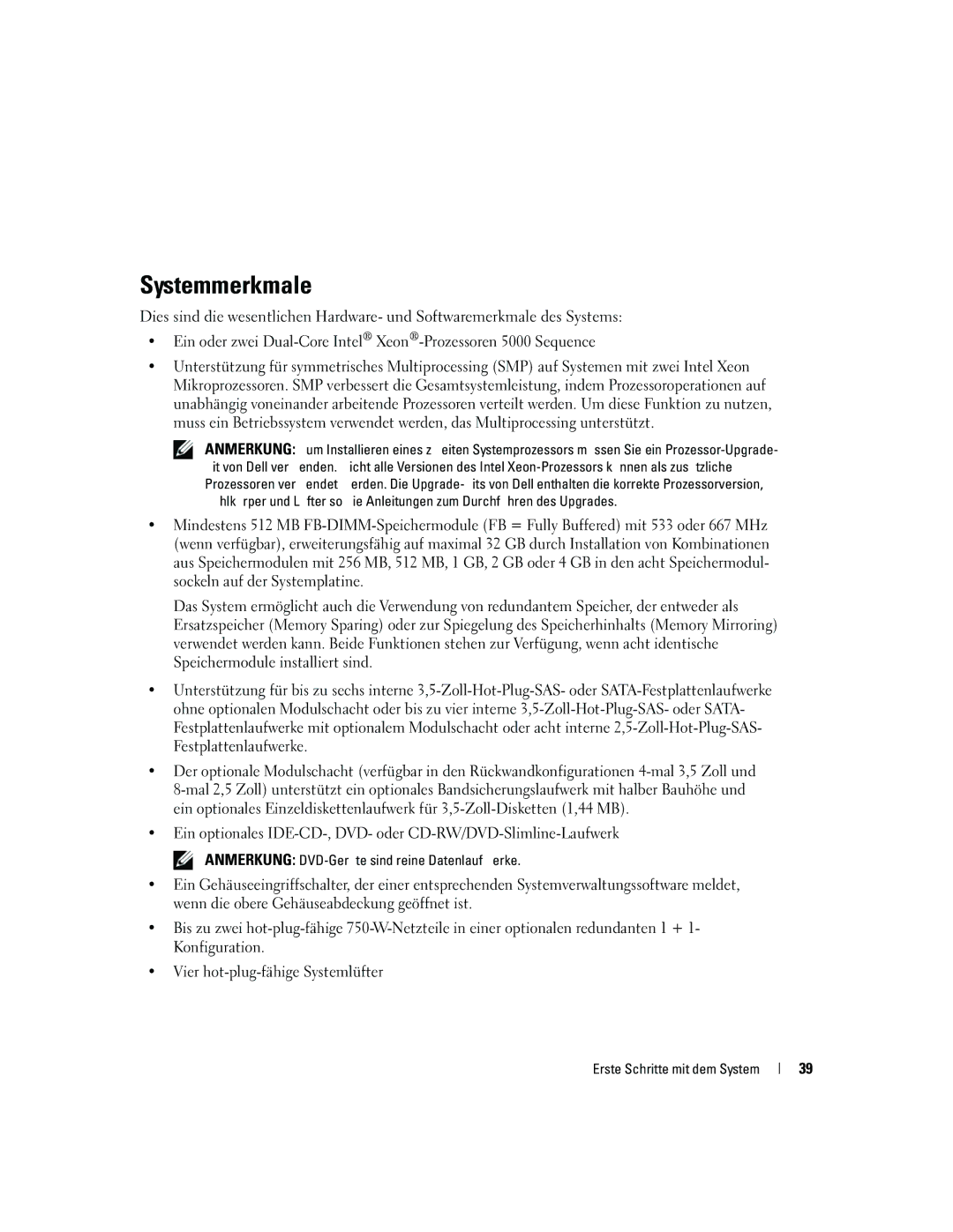 Dell EMS01 manual Systemmerkmale 