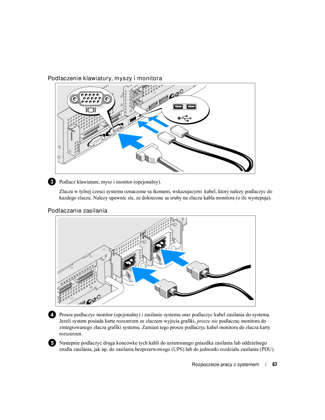 Dell EMS01 manual Podlaczenie klawiatury, myszy i monitora, Podlaczanie zasilania 