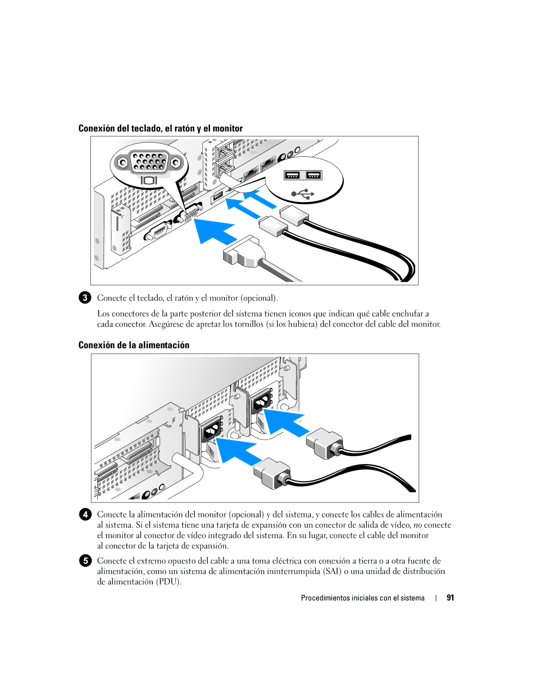 Dell EMS01 manual Conexión del teclado, el ratón y el monitor, Conexión de la alimentación 