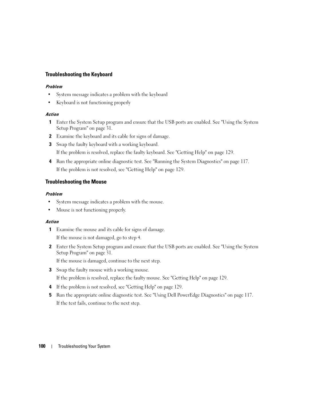 Dell EMU01 owner manual Troubleshooting the Keyboard, Troubleshooting the Mouse 