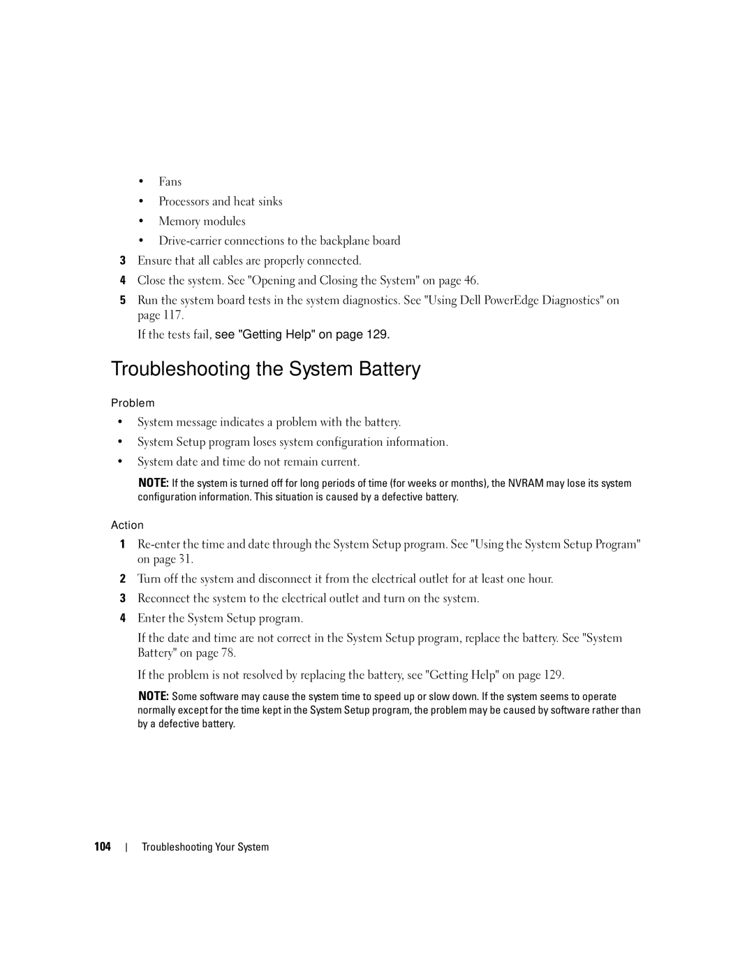 Dell EMU01 owner manual Troubleshooting the System Battery 