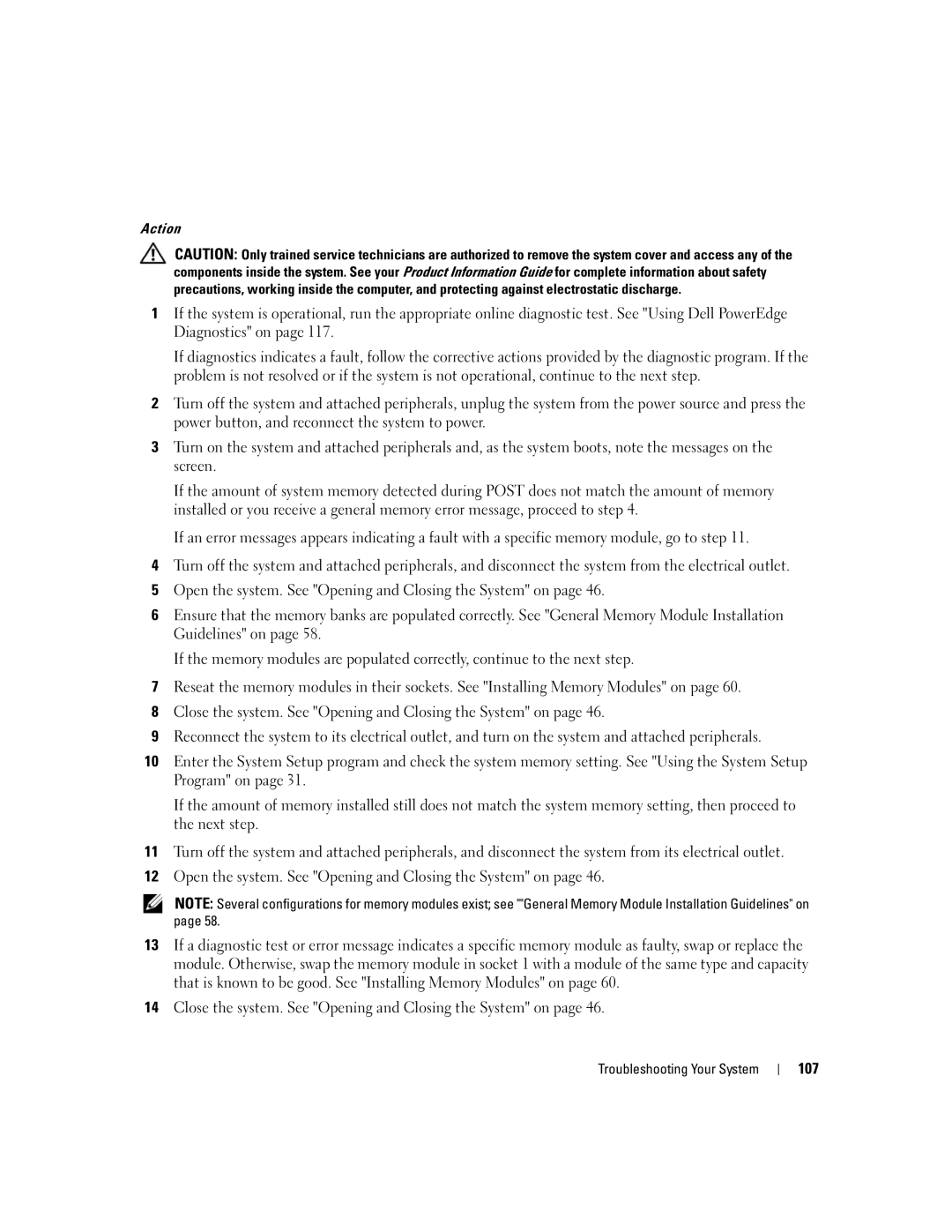 Dell EMU01 owner manual Close the system. See Opening and Closing the System on, 107 