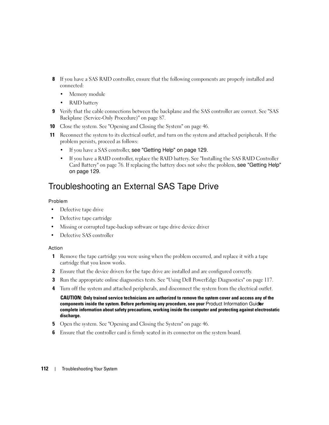 Dell EMU01 owner manual Troubleshooting an External SAS Tape Drive 