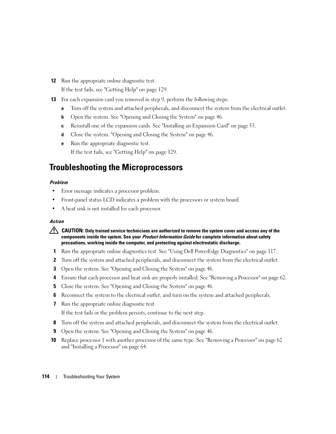 Dell EMU01 owner manual Troubleshooting the Microprocessors 