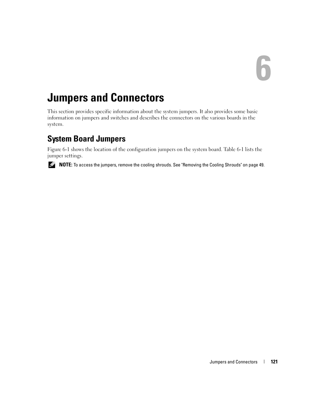 Dell EMU01 owner manual System Board Jumpers, 121, Jumpers and Connectors 