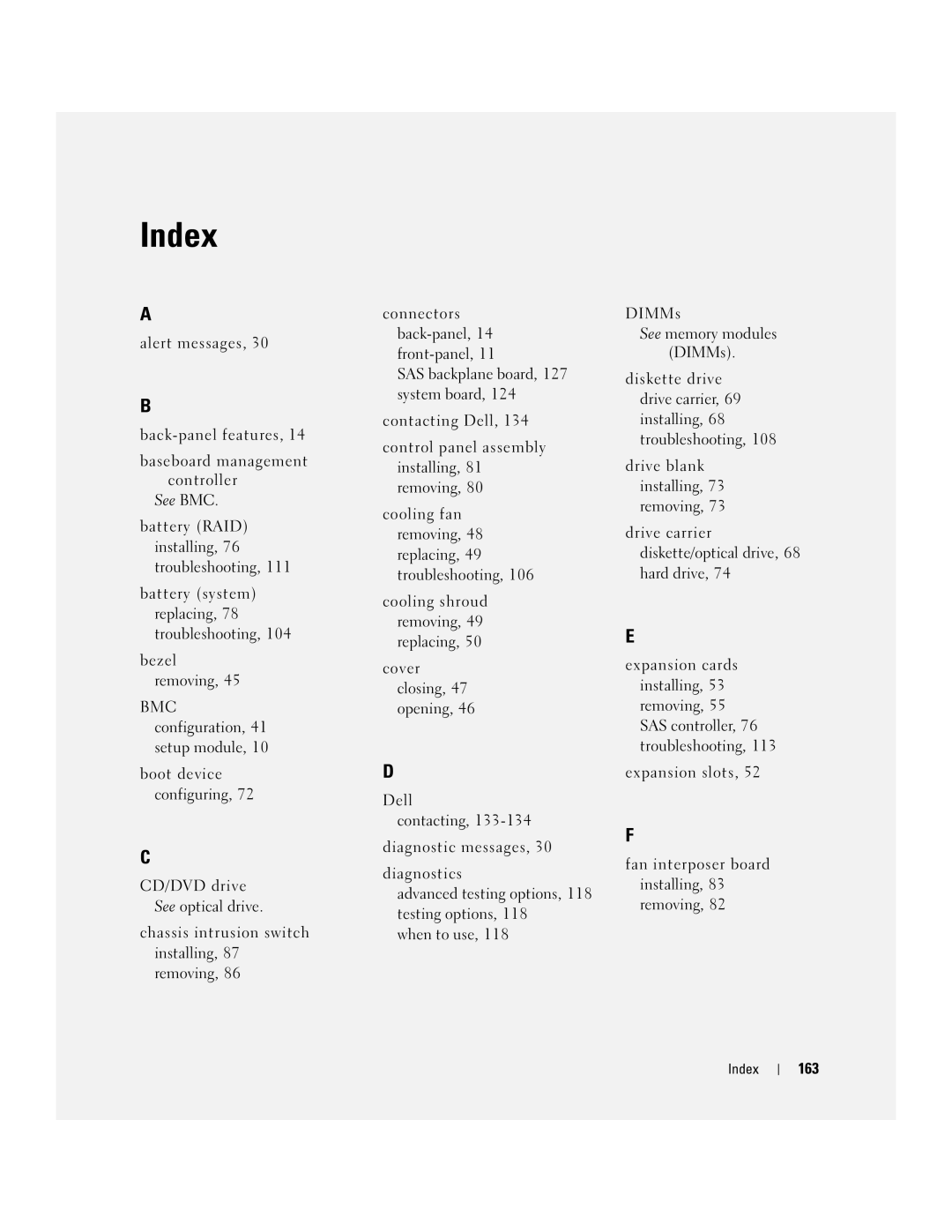 Dell EMU01 owner manual 163, Index 