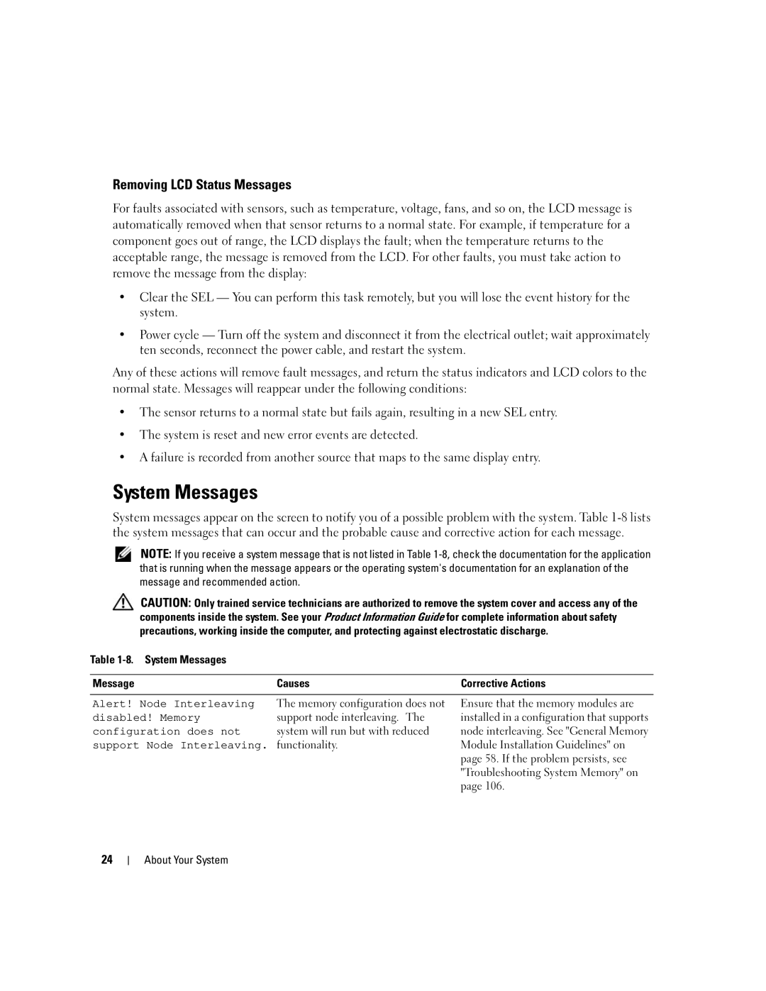 Dell EMU01 owner manual System Messages, Removing LCD Status Messages 