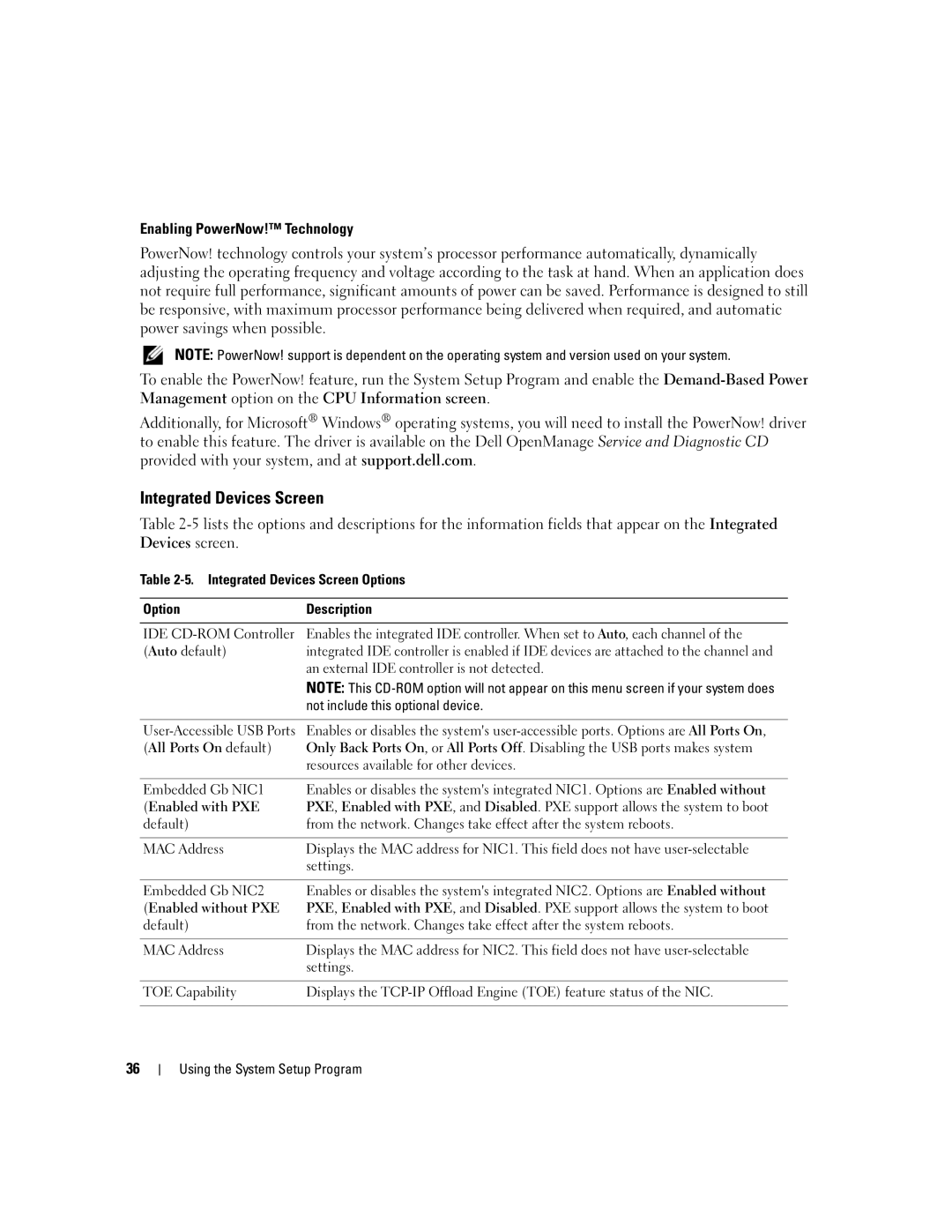 Dell EMU01 owner manual Integrated Devices Screen 