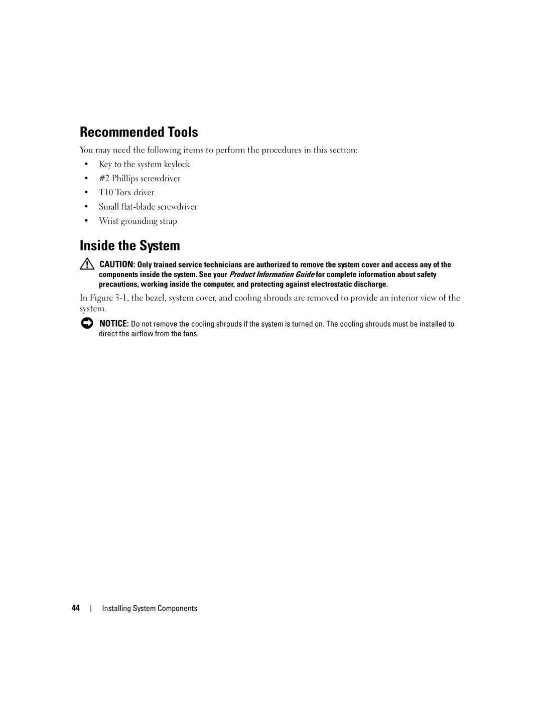 Dell EMU01 owner manual Recommended Tools, Inside the System 