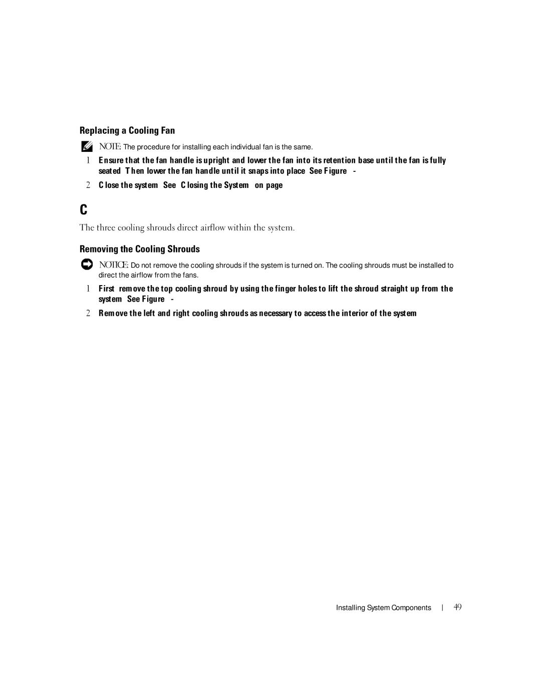 Dell EMU01 owner manual Replacing a Cooling Fan, Removing the Cooling Shrouds 