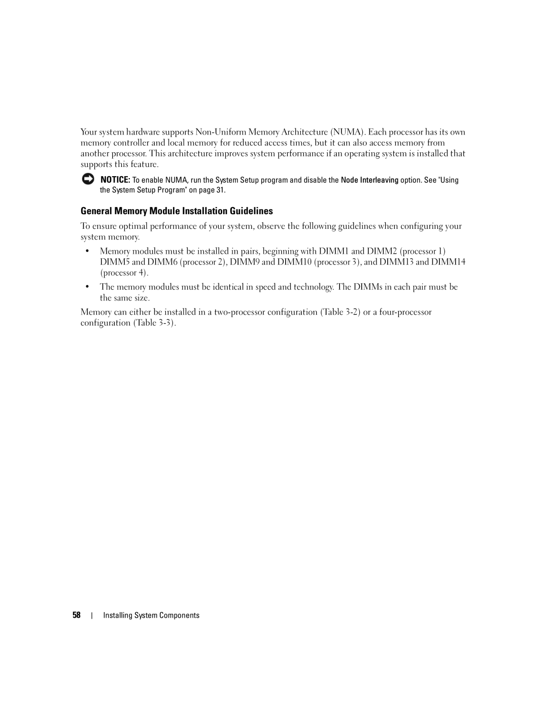 Dell EMU01 owner manual General Memory Module Installation Guidelines 