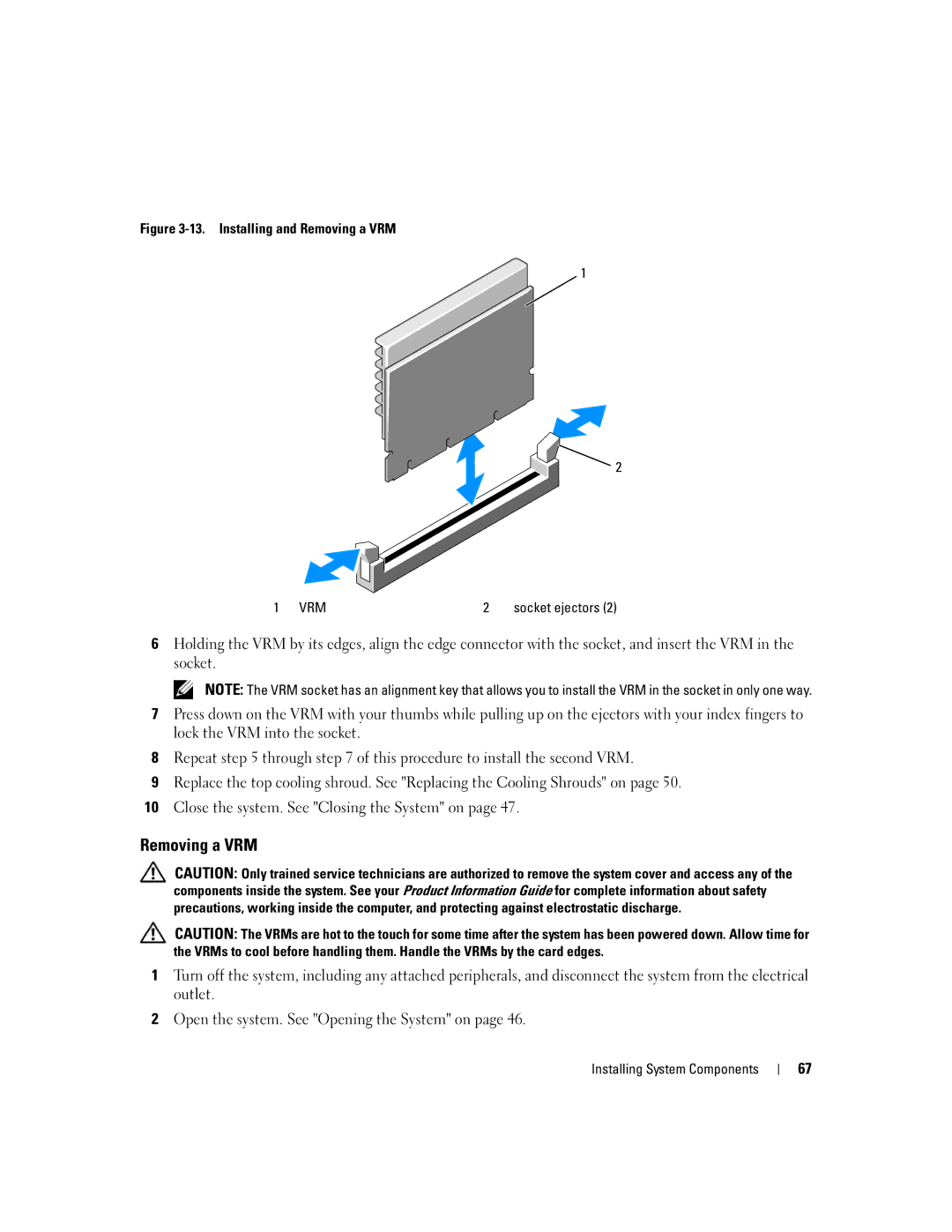 Dell EMU01 owner manual Removing a VRM, Socket ejectors 