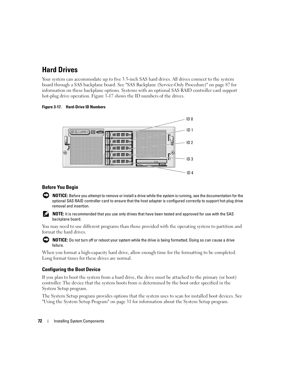 Dell EMU01 owner manual Hard Drives, Before You Begin, Configuring the Boot Device 