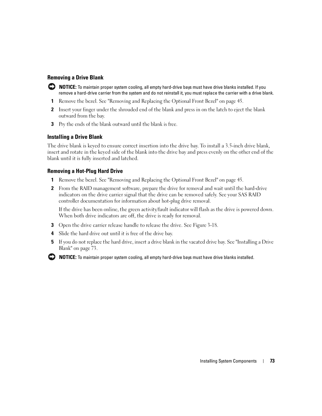 Dell EMU01 owner manual Removing a Drive Blank, Installing a Drive Blank, Removing a Hot-Plug Hard Drive 