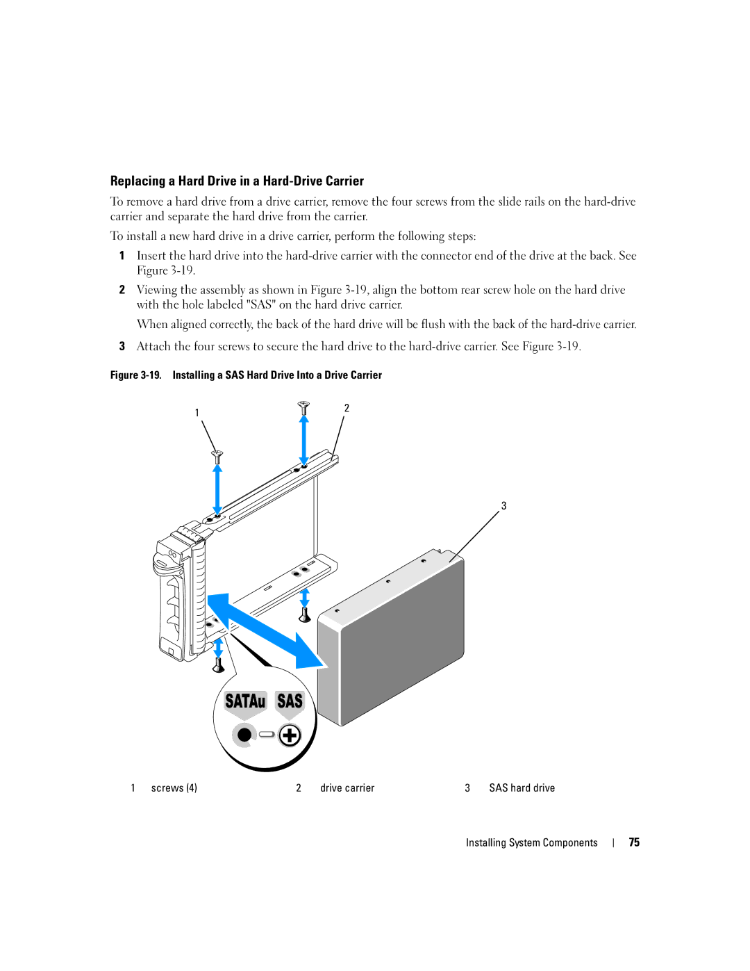 Dell EMU01 owner manual Replacing a Hard Drive in a Hard-Drive Carrier 