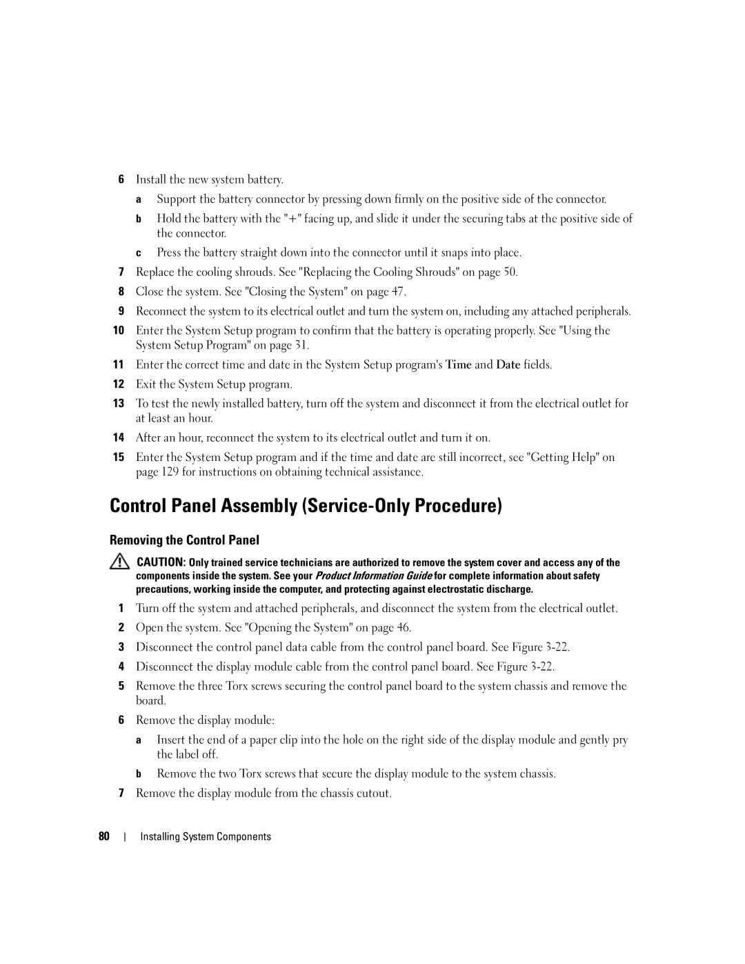 Dell EMU01 owner manual Control Panel Assembly Service-Only Procedure, Removing the Control Panel 