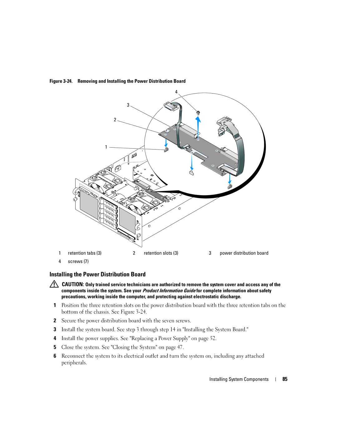 Dell EMU01 owner manual Installing the Power Distribution Board 