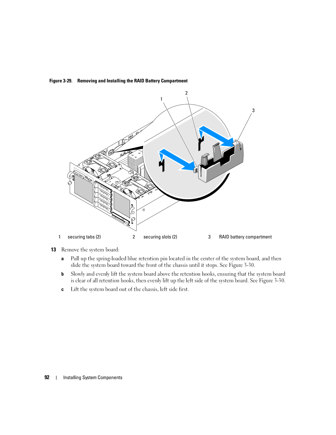 Dell EMU01 owner manual Remove the system board, Lift the system board out of the chassis, left side first 