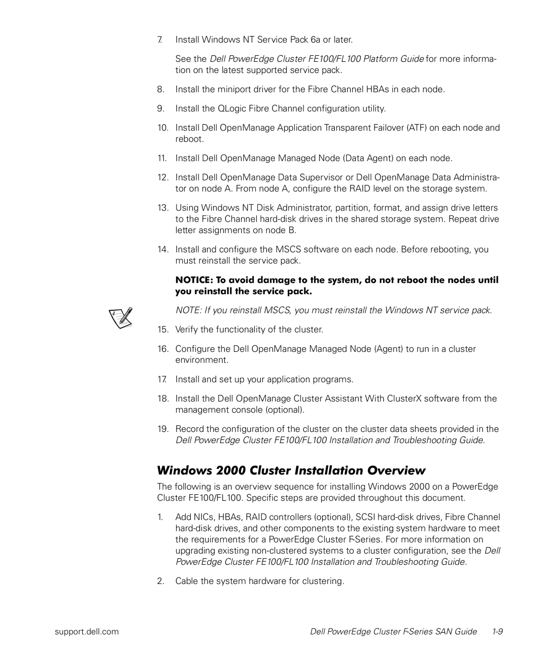 Dell F-Series manual Windows 2000 Cluster Installation Overview 