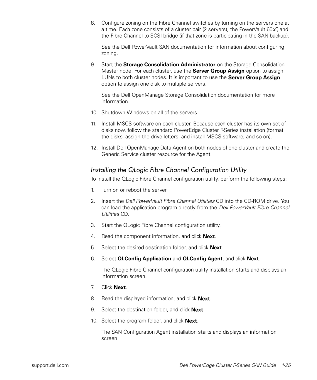 Dell F-Series manual Installing the QLogic Fibre Channel Configuration Utility 