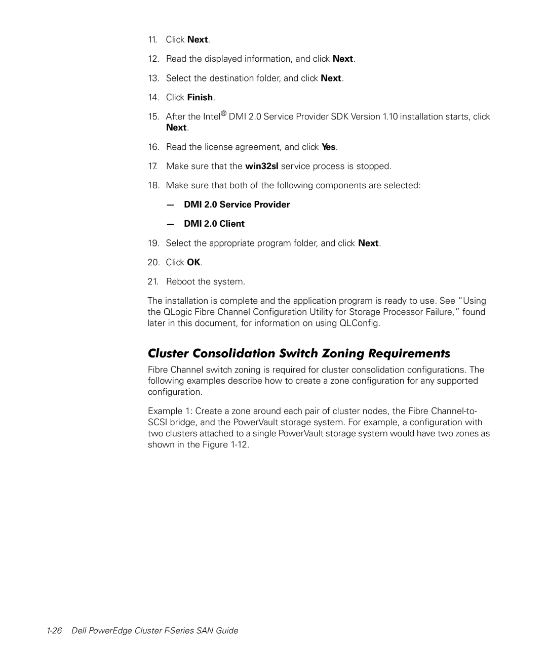 Dell F-Series manual Cluster Consolidation Switch Zoning Requirements, DMI 2.0 Service Provider DMI 2.0 Client 