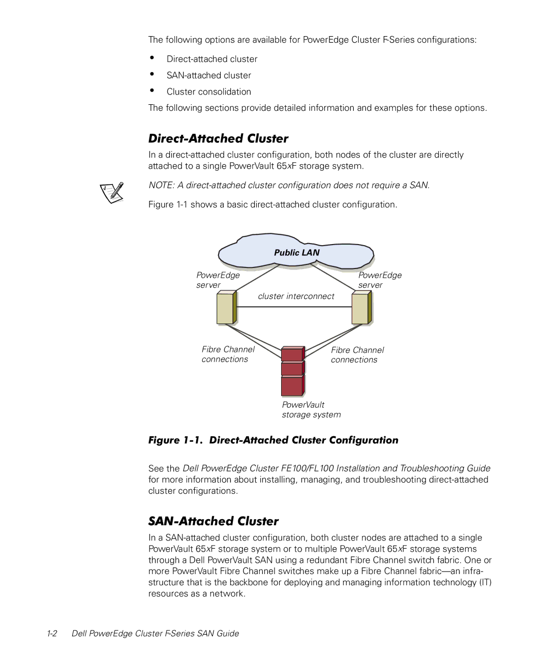 Dell F-Series manual Direct-Attached Cluster, SAN-Attached Cluster 