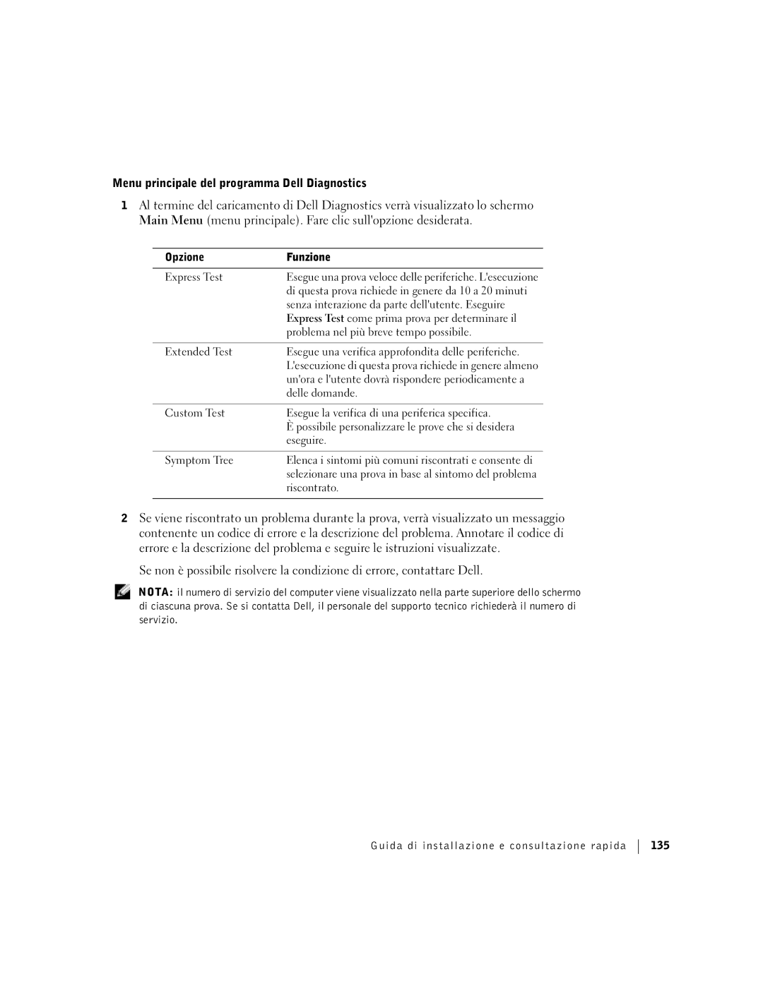 Dell F0276 manual Menu principale del programma Dell Diagnostics 