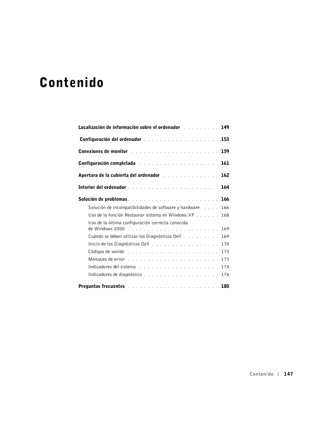 Dell F0276 Localización de información sobre el ordenador 149, 153, 159, 161, Apertura de la cubierta del ordenador 162 