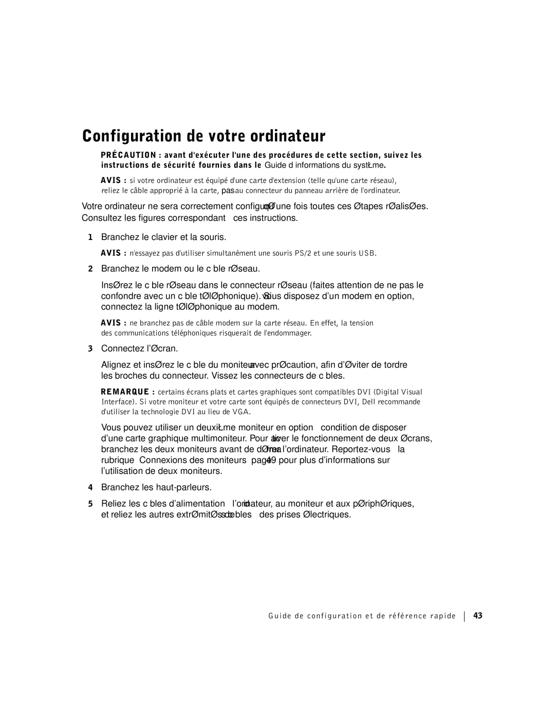 Dell F0276 manual Configuration de votre ordinateur 