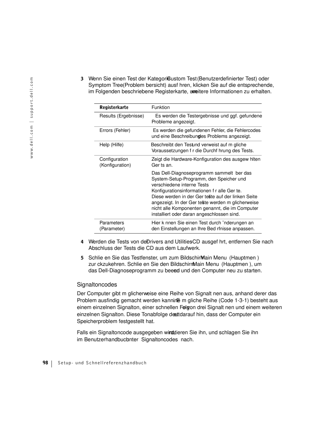 Dell F0276 manual Signaltoncodes 