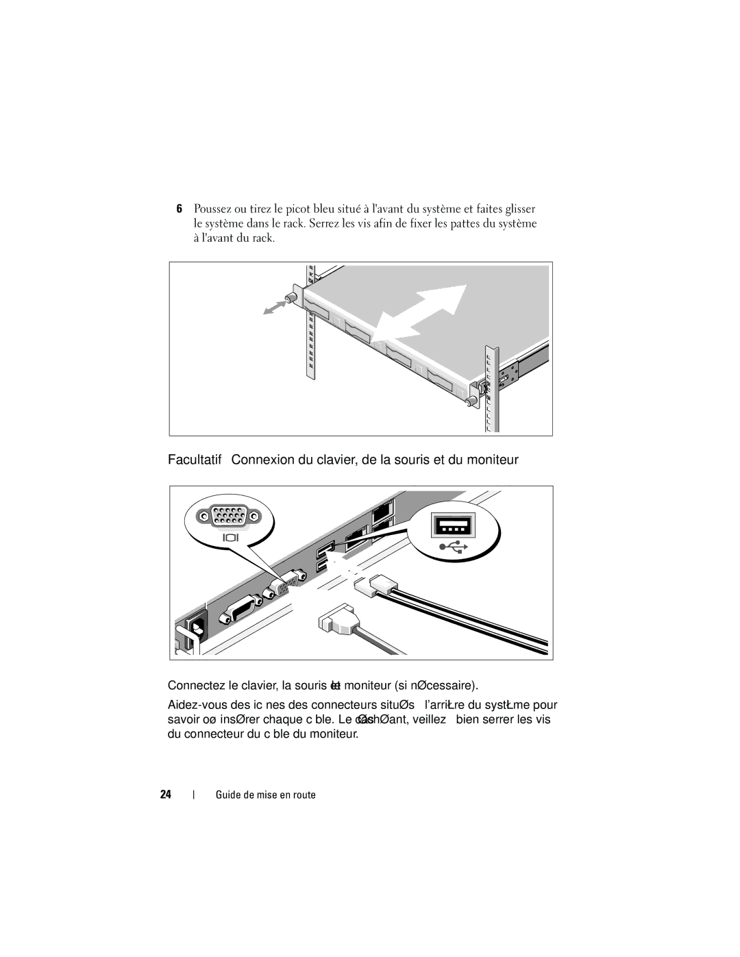 Dell F0VN9 manual Facultatif Connexion du clavier, de la souris et du moniteur 