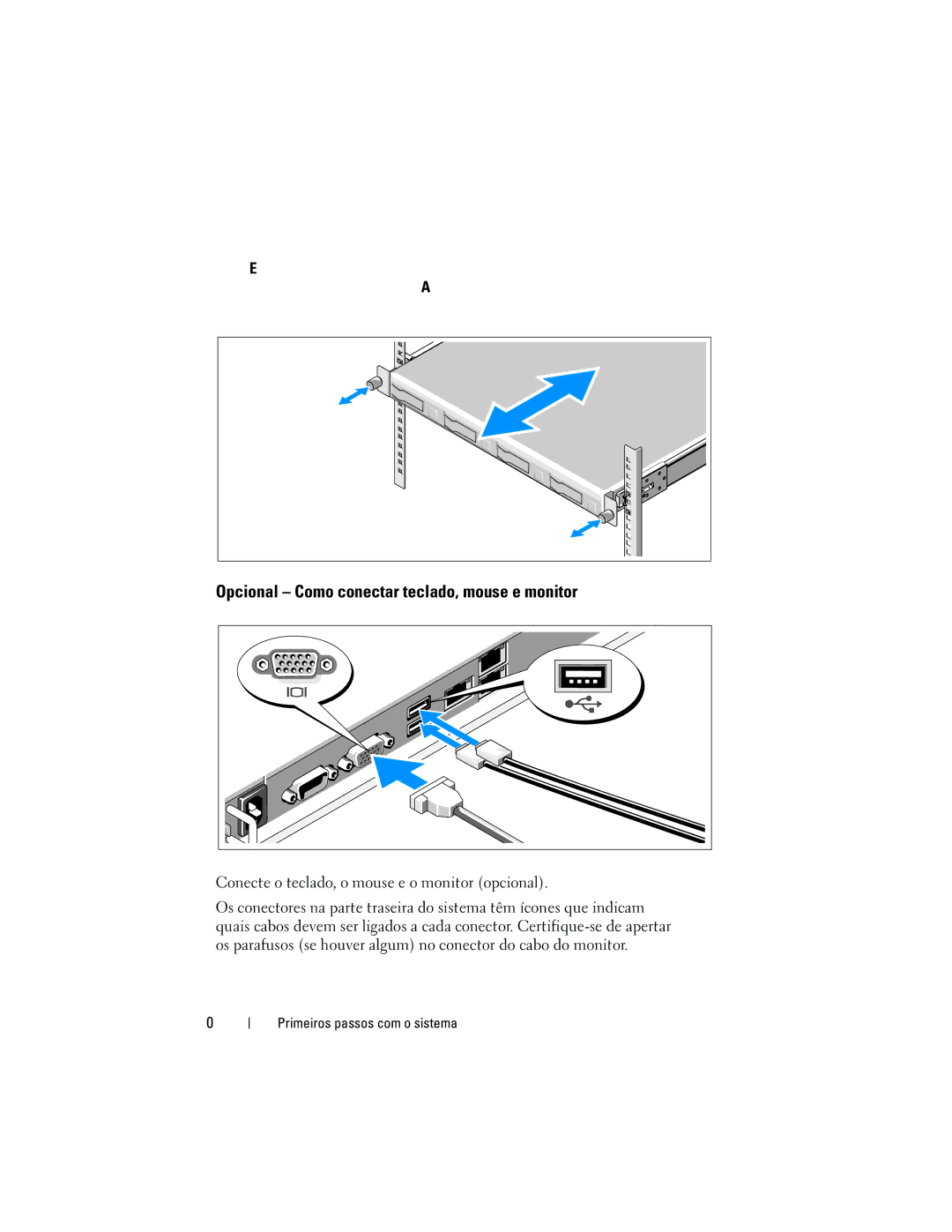 Dell F0VN9 manual Opcional Como conectar teclado, mouse e monitor, Conecte o teclado, o mouse e o monitor opcional 