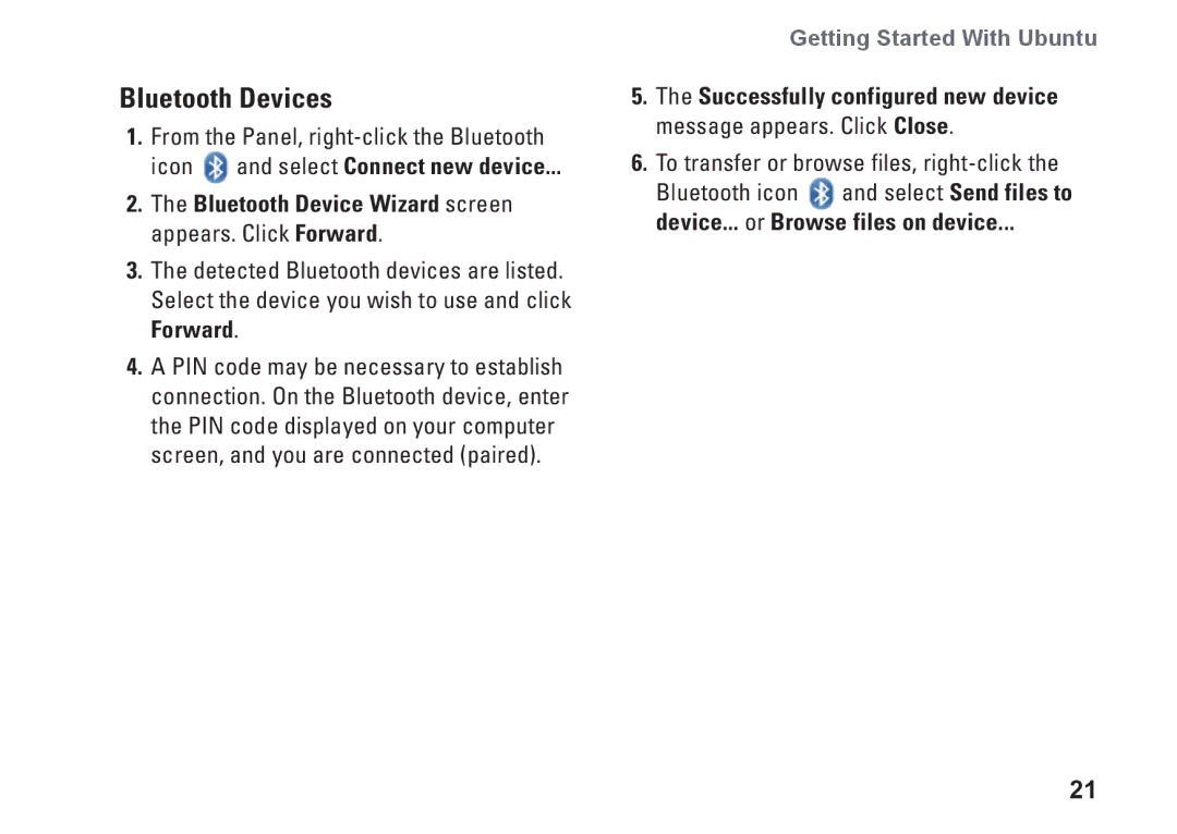 Dell 0F670RA00, 1010 quick start Bluetooth Devices, Bluetooth Device Wizard screen appears. Click Forward 