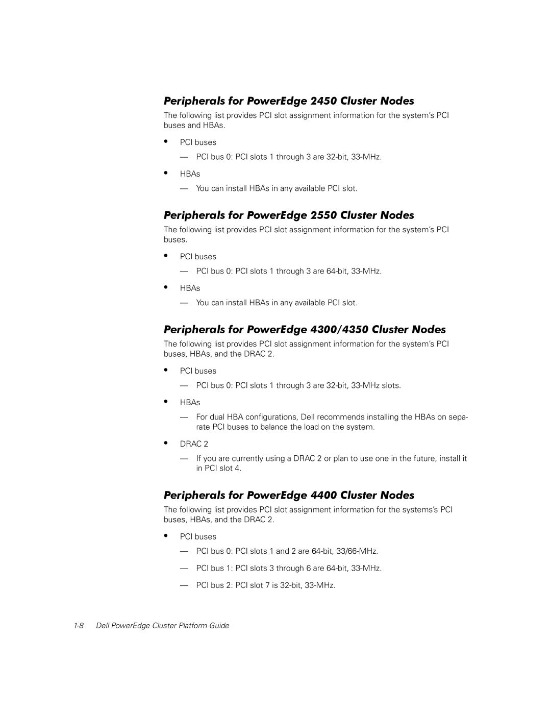 Dell FE100, FL100, FE200, FL200 Peripherals for PowerEdge 2450 Cluster Nodes, Peripherals for PowerEdge 2550 Cluster Nodes 