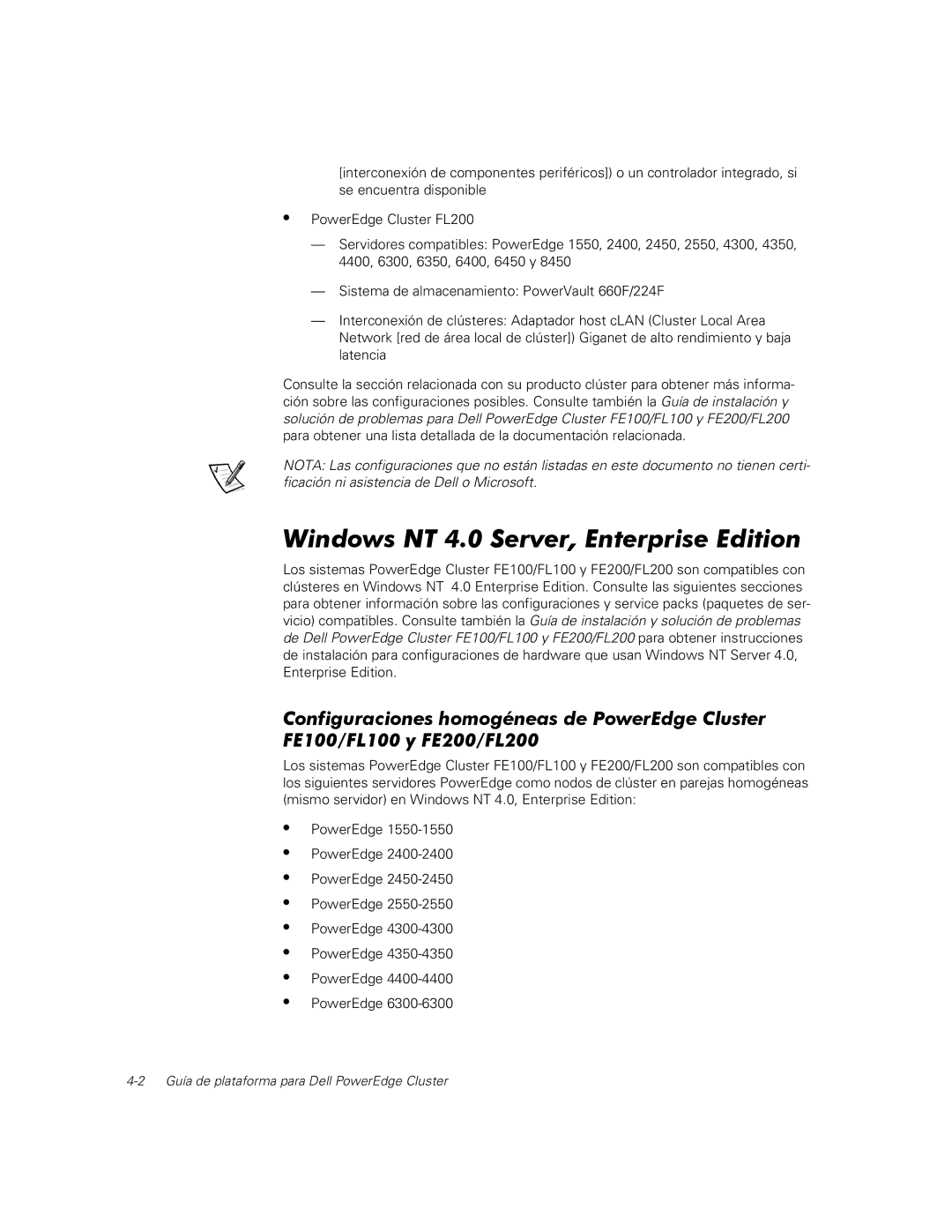 Dell FE100, FL100, FE200, FL200 manual Windows NT 4.0 Server, Enterprise Edition 