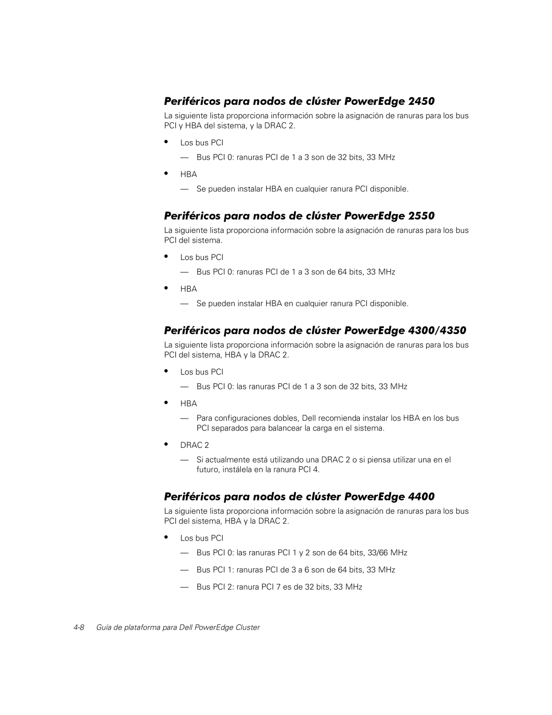 Dell FE200, FE100, FL100, FL200 manual Periféricos para nodos de clúster PowerEdge 4300/4350 