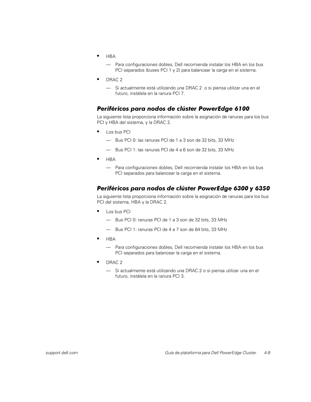 Dell FL200, FE100, FL100, FE200 manual Periféricos para nodos de clúster PowerEdge 6300 y 