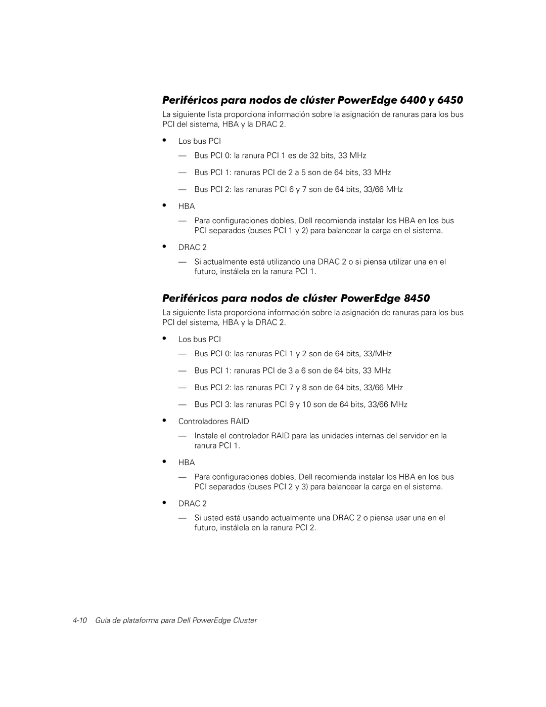 Dell FE100, FL100, FE200, FL200 manual Periféricos para nodos de clúster PowerEdge 6400 y 