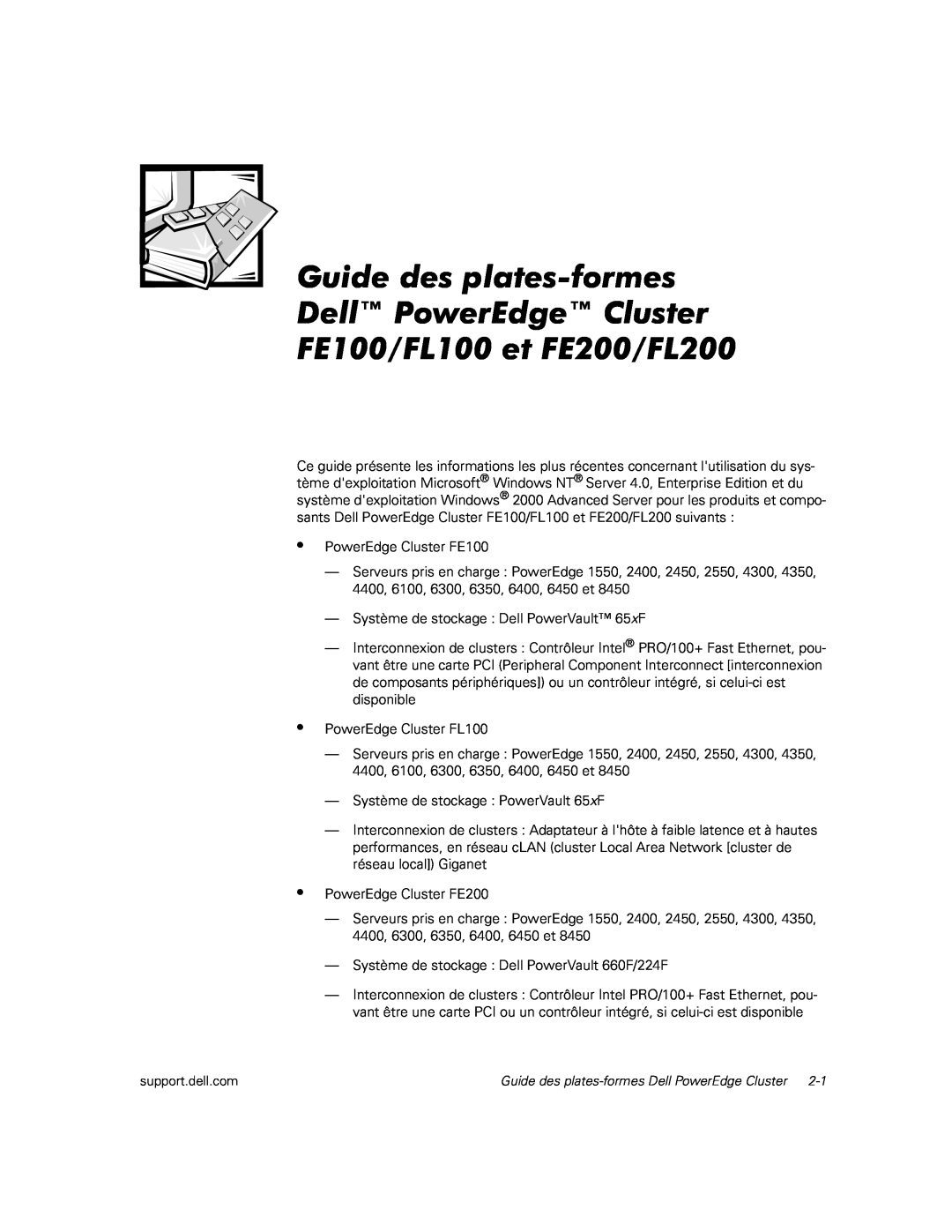 Dell FL100, FE200, FL200 manual • • •, PowerEdge Cluster FE100 