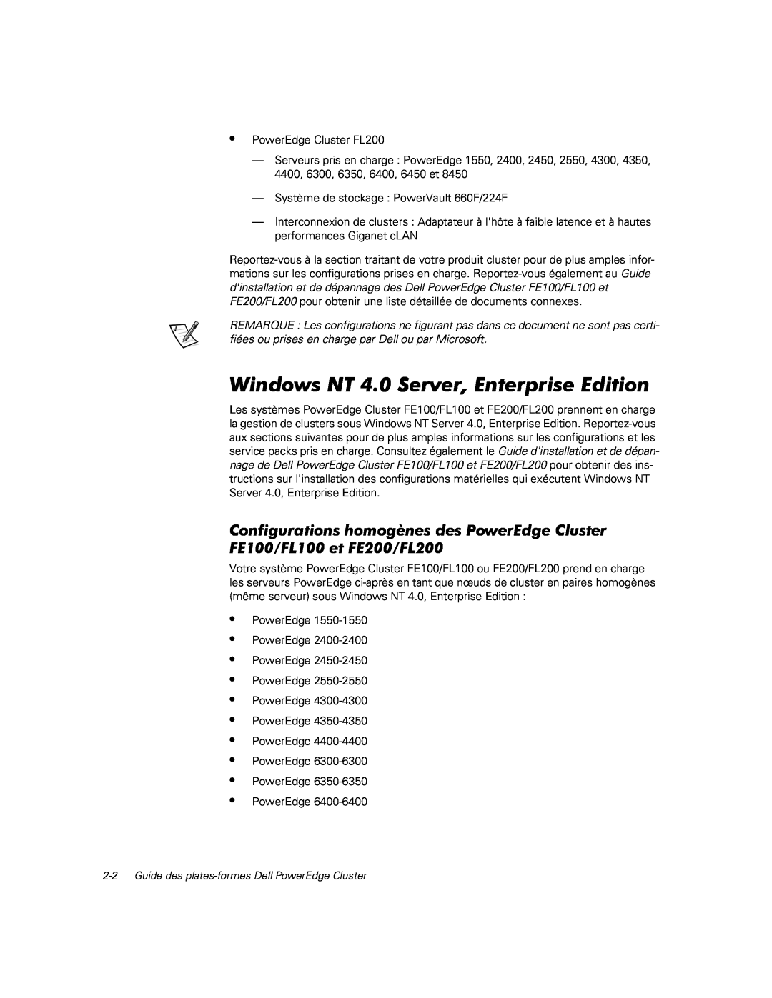 Dell FE200, FE100, FL100, FL200 manual • • • • • • • • • •, Windows NT 4.0 Server, Enterprise Edition 
