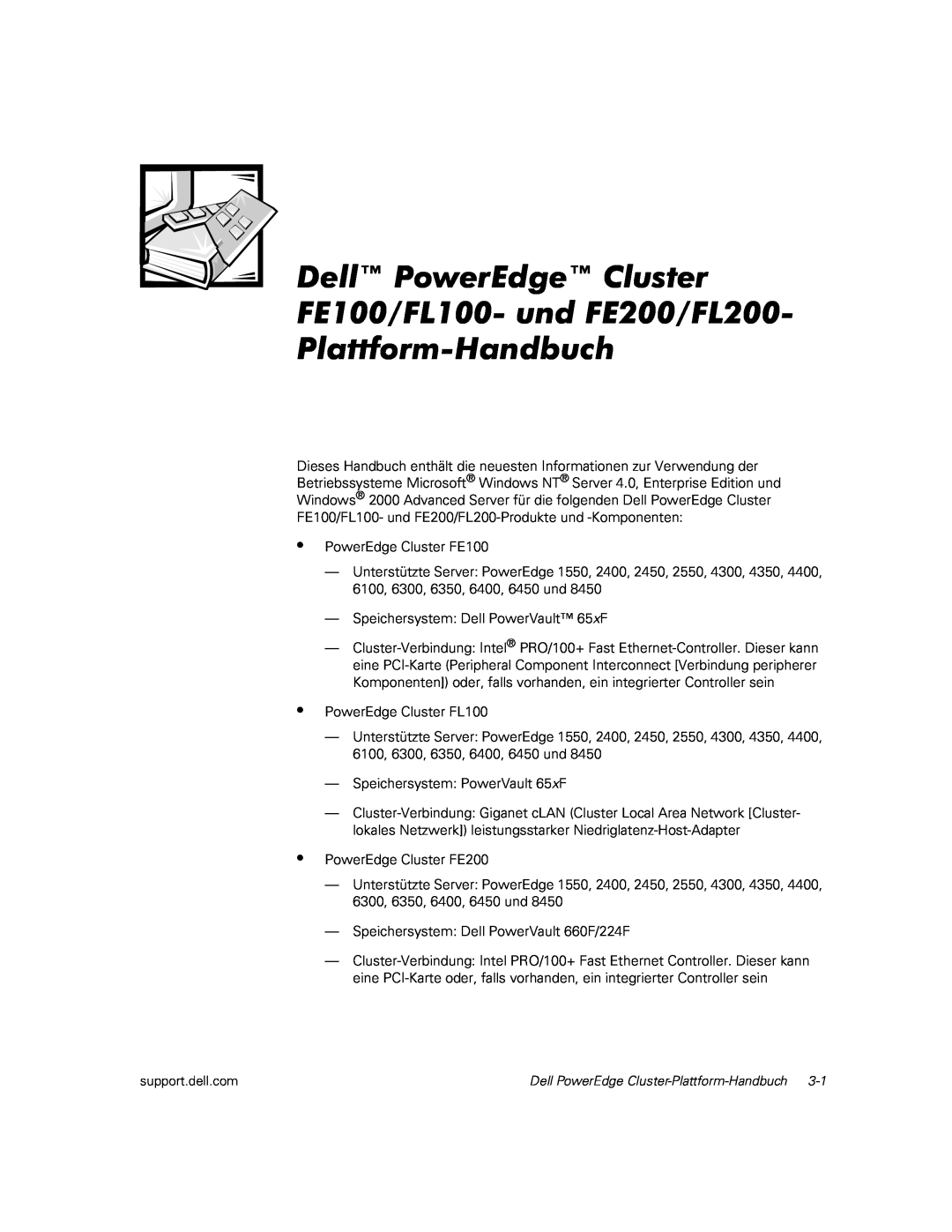 Dell FL200, FL100, FE200 manual •PowerEdge Cluster FE100 