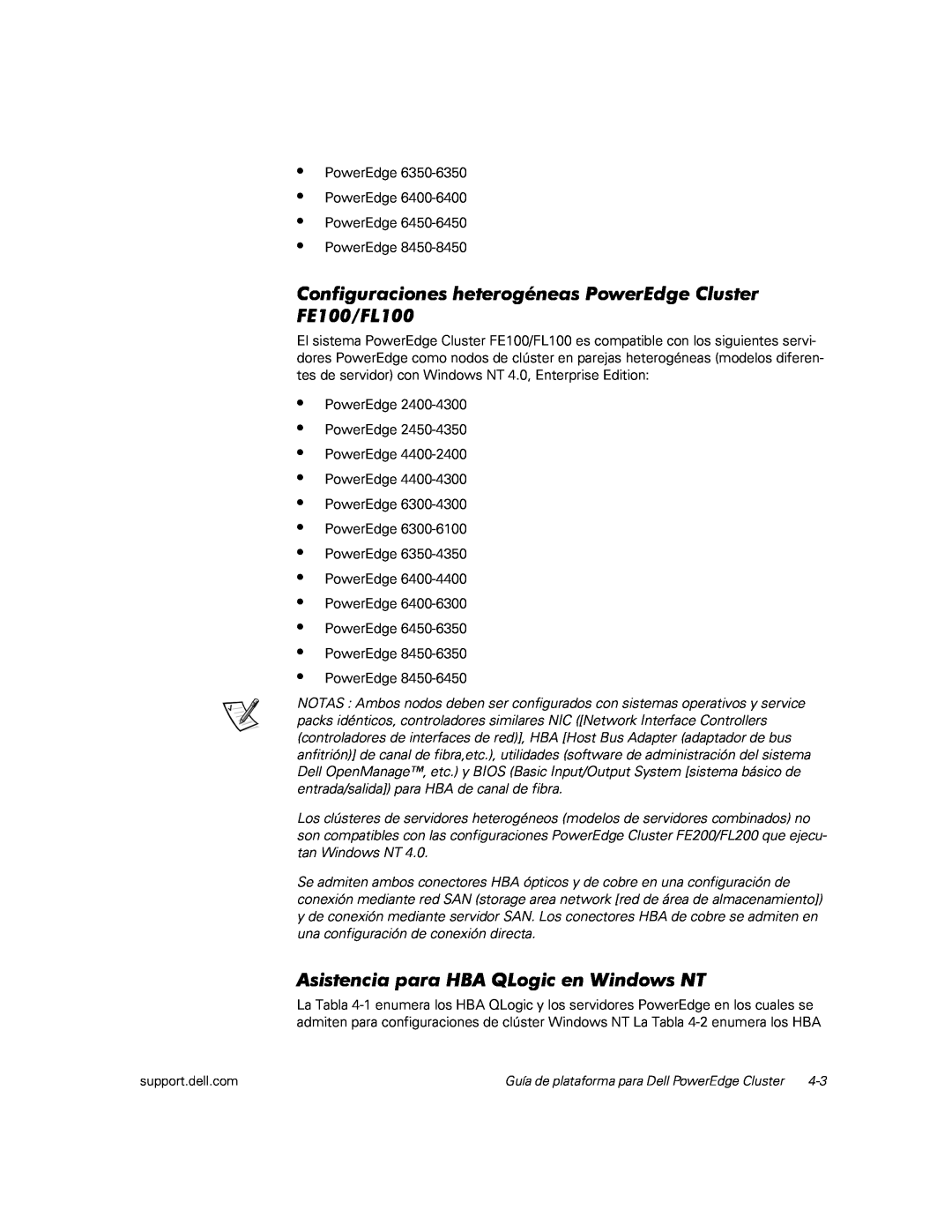 Dell FL100, FE100, FE200, FL200 manual Asistencia para HBA QLogic en Windows NT, • • • • • • • • • • • • 